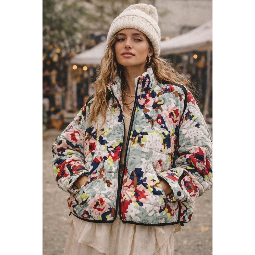 Free People Movement Women's Pippa Jacket Cross Stitch Floral Large NWT $228 ORG
